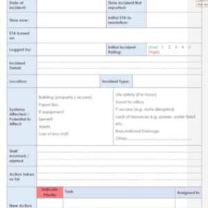 Disaster Recovery Incident Log
