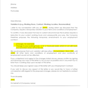 Alternative Contract Variation Letter