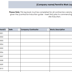 Permit to Work Log with Macros